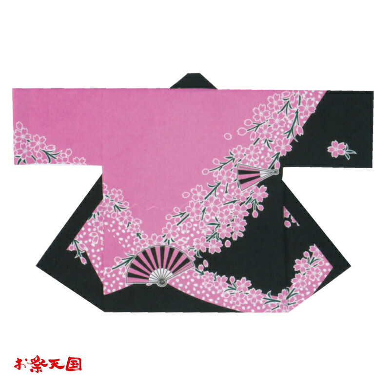 絵の具染袢天 サクラ色 黒 桜 C60358【はっぴ・はんてん・半被・袢纏】