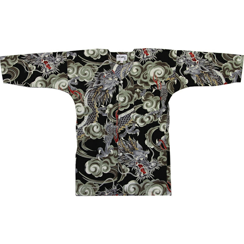 【お祭り用品・衣装】<br>鯉口シャツ 龍 黒 S-3L B606