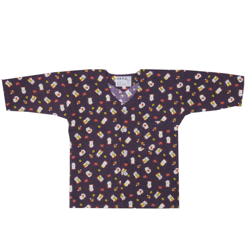 【お祭り用品・衣装】 鯉口シャツ 子供用 福招き猫 紫 7号 D9514
