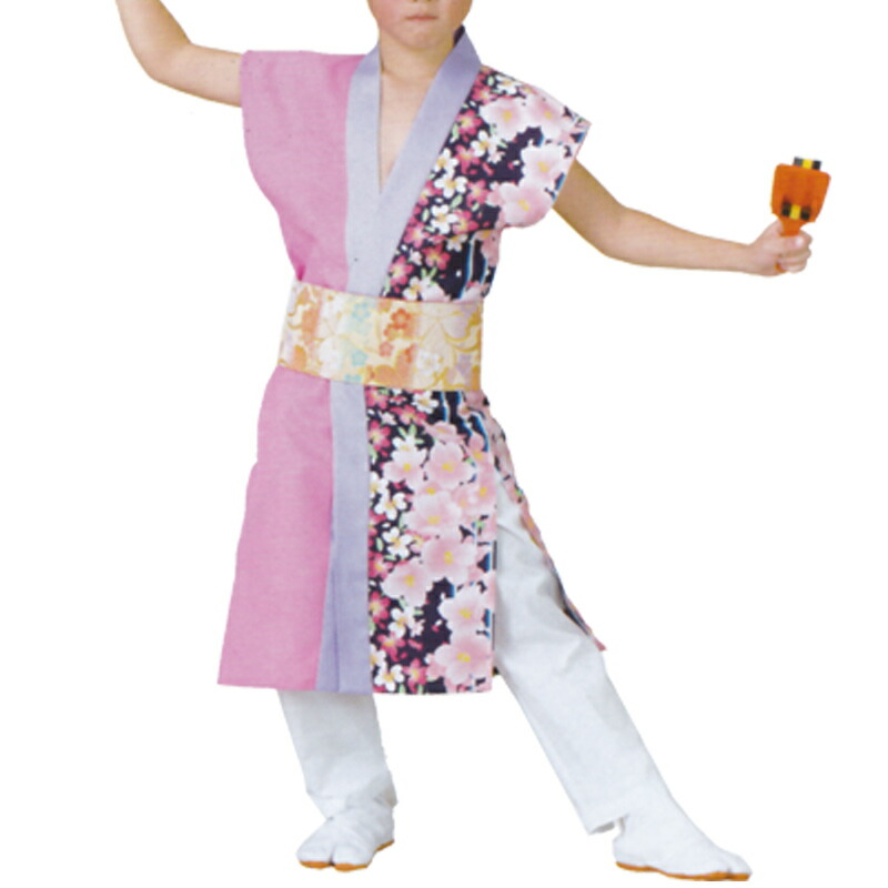 おどり赤ちゃん袢天 サクラ色/紫 花柄 B456Jr.S・M・L大きさ【よさこい/舞踊お召しもの/祭備品/祝賀会/儀式用小物】【はっぴ・はんてん・半被・袢纏】