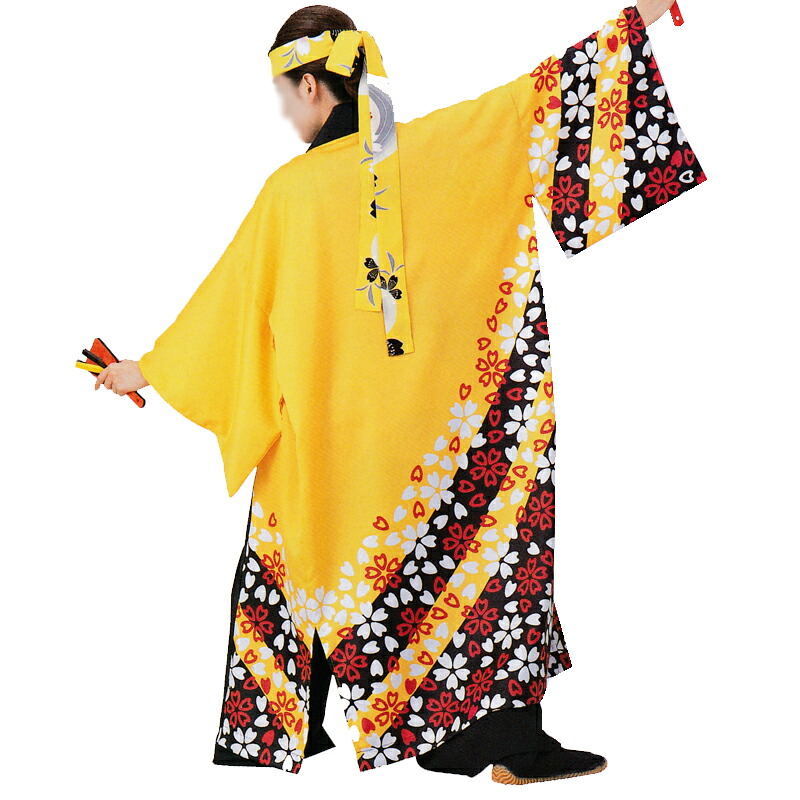 おどり袢天 黄 桜 B8591【よさこい/舞踊お召しもの/祭備品/祝賀会/儀式用小物】【はっぴ・はんてん・半被・袢纏】
