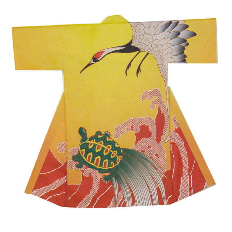 長袢天 黄 鶴亀 B8599【よさこい/舞踊お召しもの/祭備品/祝賀会/儀式用小物】【はっぴ・はんてん・半被・袢纏】