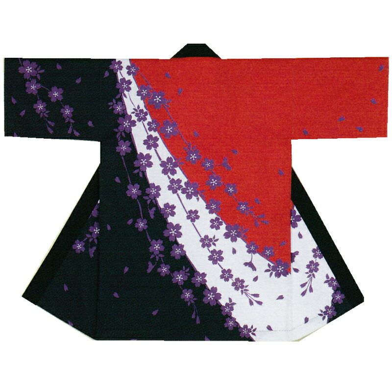 長袢天 黒/赤 桜 B9018【よさこい/舞踊お召しもの/祭備品/祝賀会/儀式用小物】【はっぴ・はんてん・半被・袢纏】