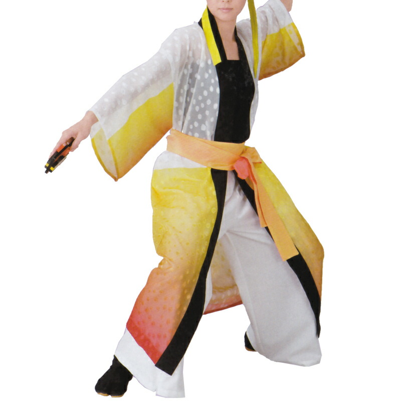 おどり袢天 製造業者店卸し資産区分け 白/黄 Ｂ8574【よさこい/舞踊お召しもの/祭備品/祝賀会/儀式用小物】【はっぴ・はんてん・半被・袢纏】