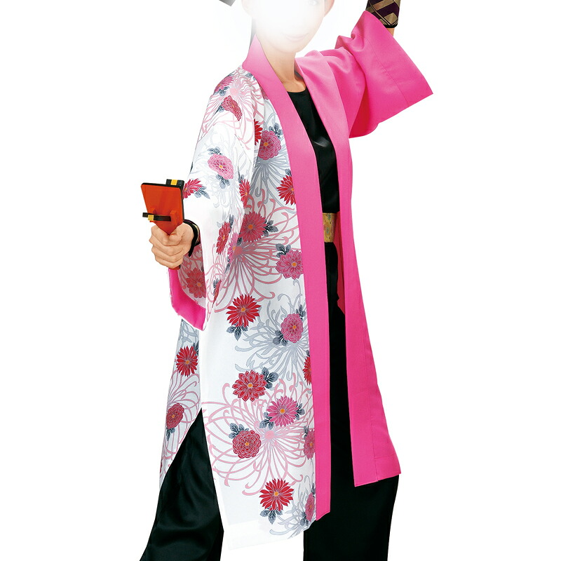 【よさこい衣装】大人長袢天 花 ピンク 白 子供とお揃い M L LL E7606【お祭用品/祭用品/お祭り/踊り】|森景(もりけい)