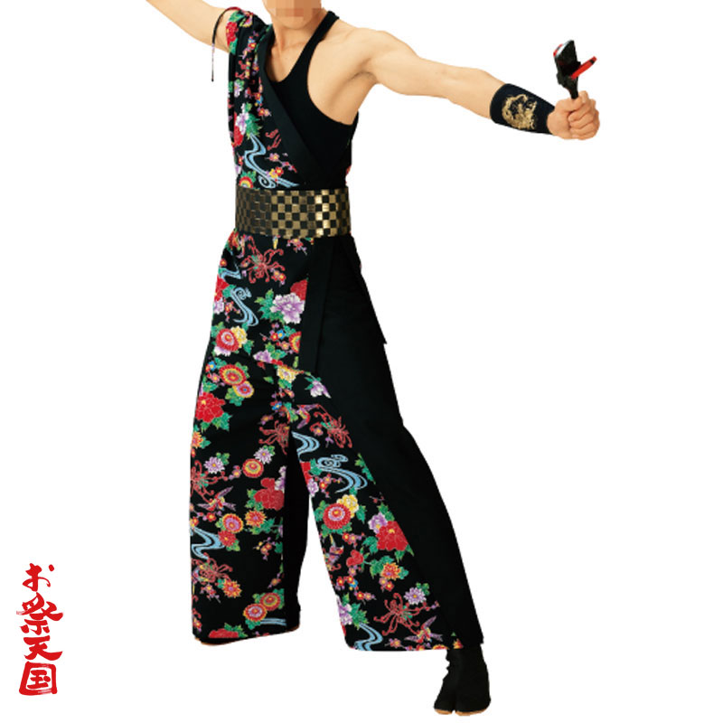 【よさこい衣装】【よさこい】よさこい衣装 コスチューム 上衣のみ 黒 花柄 C60117【お祭用品/祭用品/お祭り/お祭り小物】|森景(もりけい)