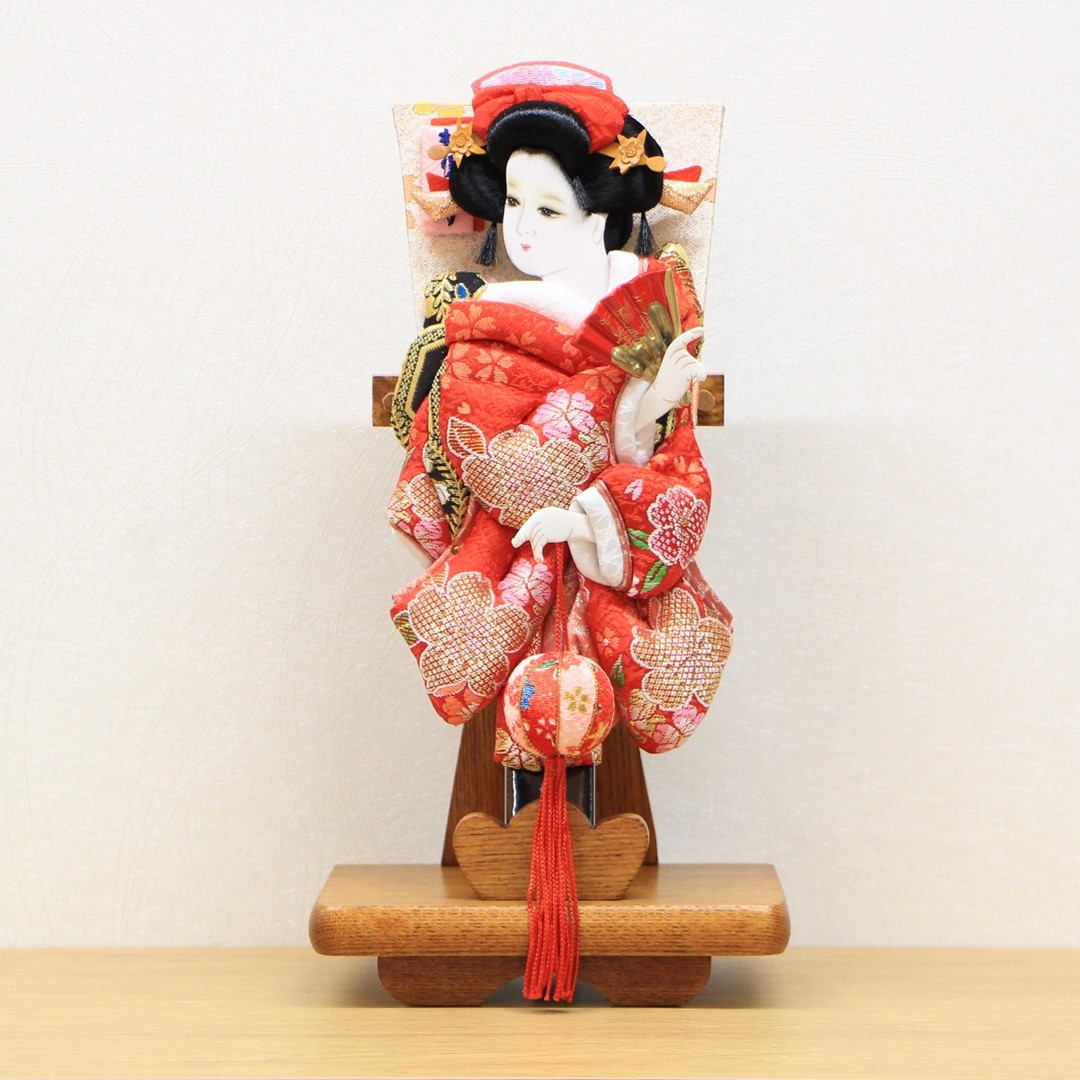 コンパクト羽子板 お祝い 初正月 木目飾台 8号 新花小町振袖 まり 押絵羽子板