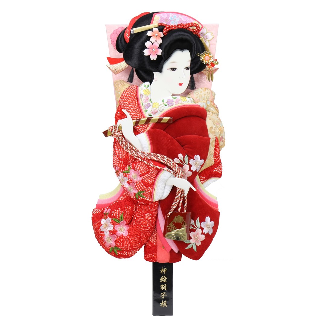 羽子板 桜小町振袖 汐汲 17号 正絹絞/ベルベット刺繍押絵羽子板