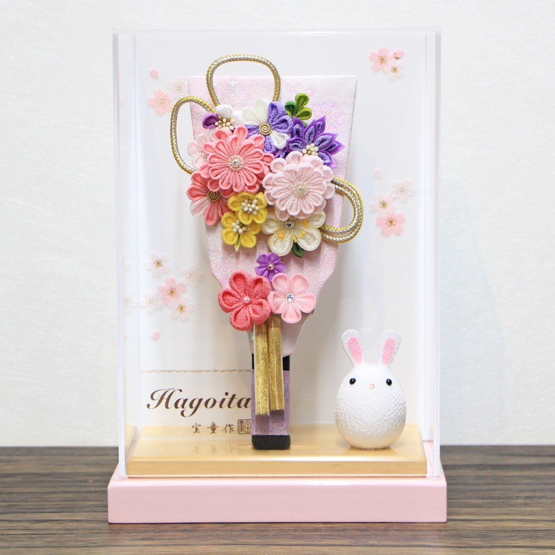 羽子板 ちりめんカンザシ モダンフラワー アクリルケース舞桜 無垢（ピンクA） 7号