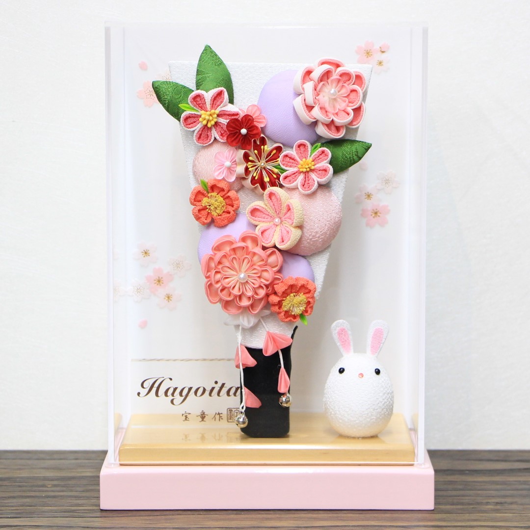 羽子板 花づくしピンク アクリルケース舞桜 無垢（ピンクA） 7号