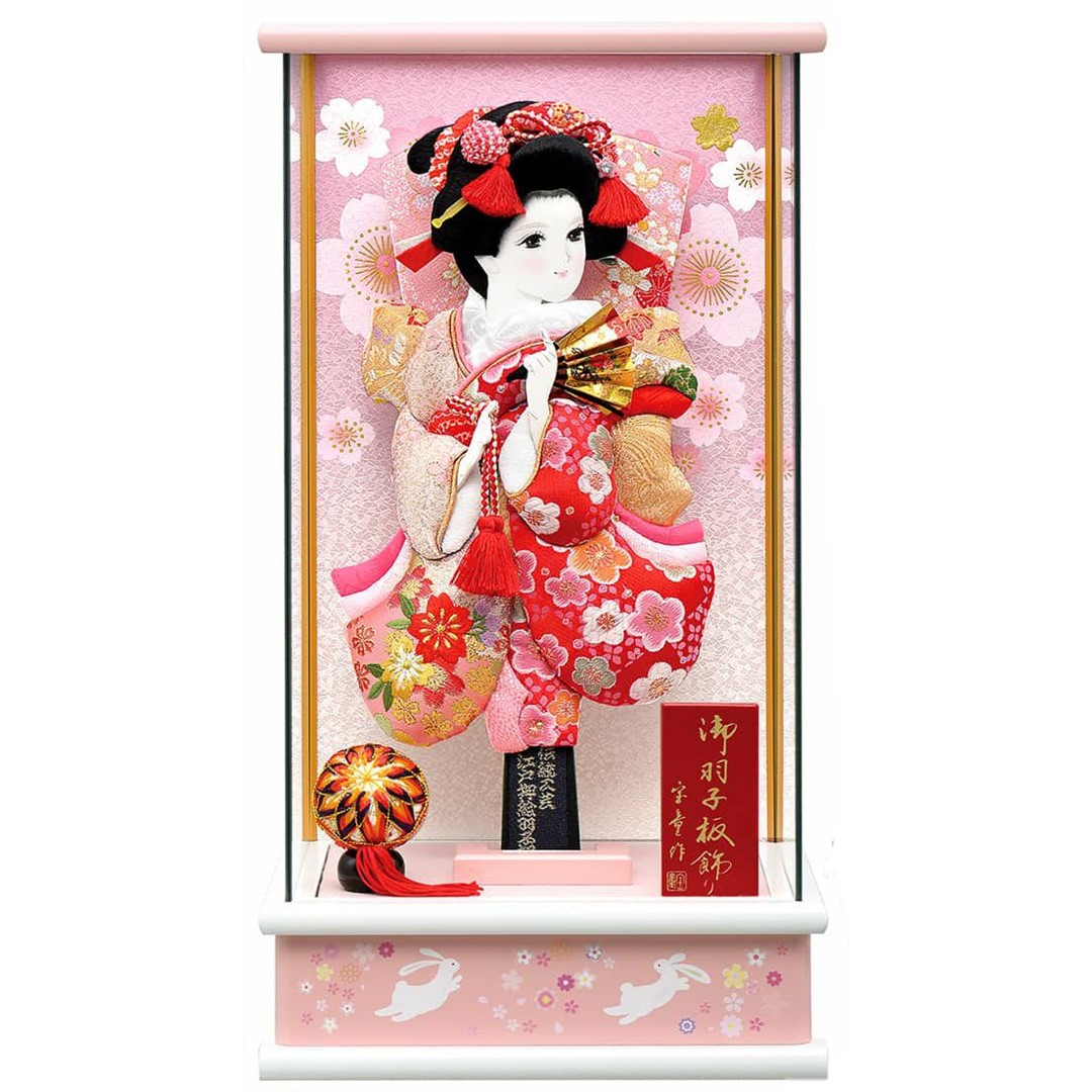 羽子板 羽子板ケース飾り アクリルケース パノラマ花うさぎ ピンク 10号 撫子羽子板セット