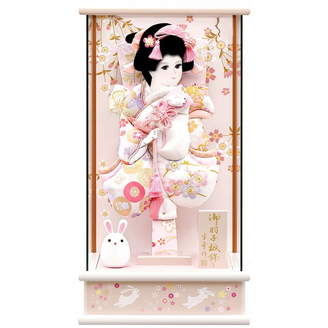 羽子板 羽子板ケース飾り アクリルケース パノラマ和うさぎ グレージュ 10号 撫子羽子板セット