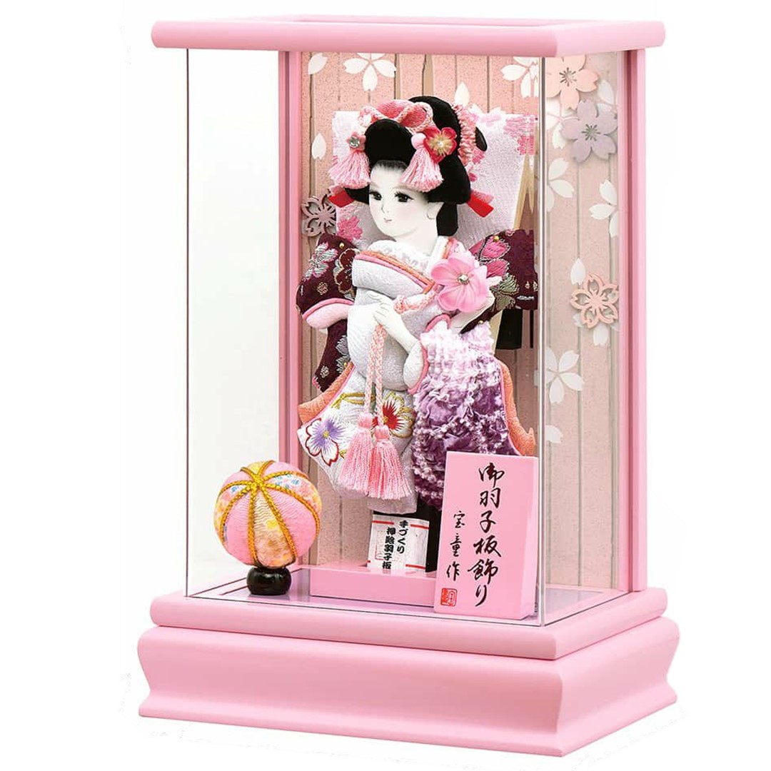 羽子板 羽子板ケース飾り アクリルケース 結菜 ピンク 7号 凛羽子板セット
