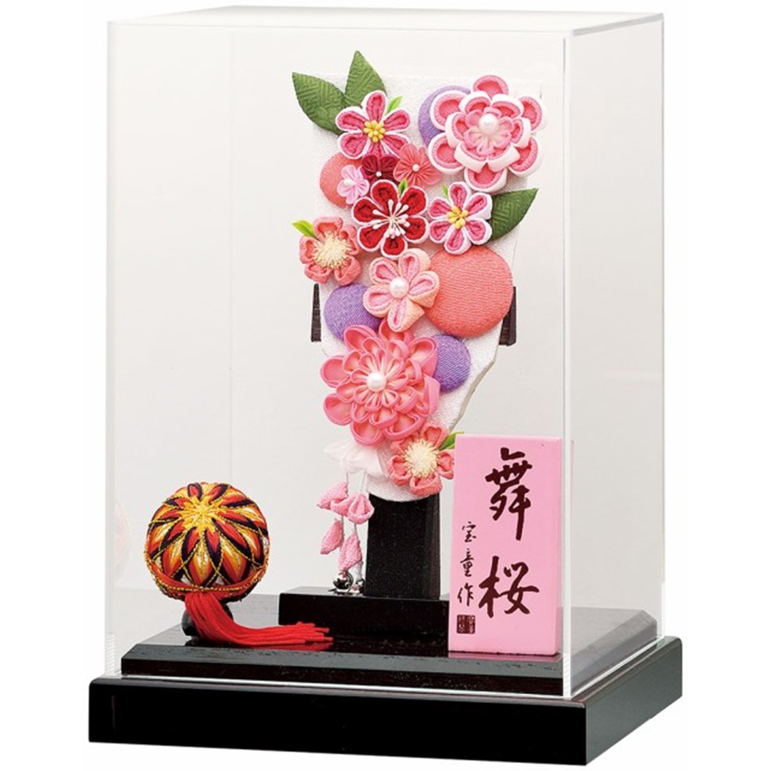 羽子板 花づくし（ピンク） アクリルケース舞桜（黒） 9号