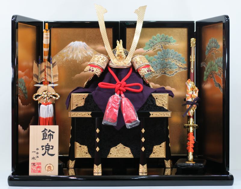 長閑やかさ一水作215裾裏朱赤兜平飾りつけ書き割り 20号富士に松屏風28号平台飾りつけ