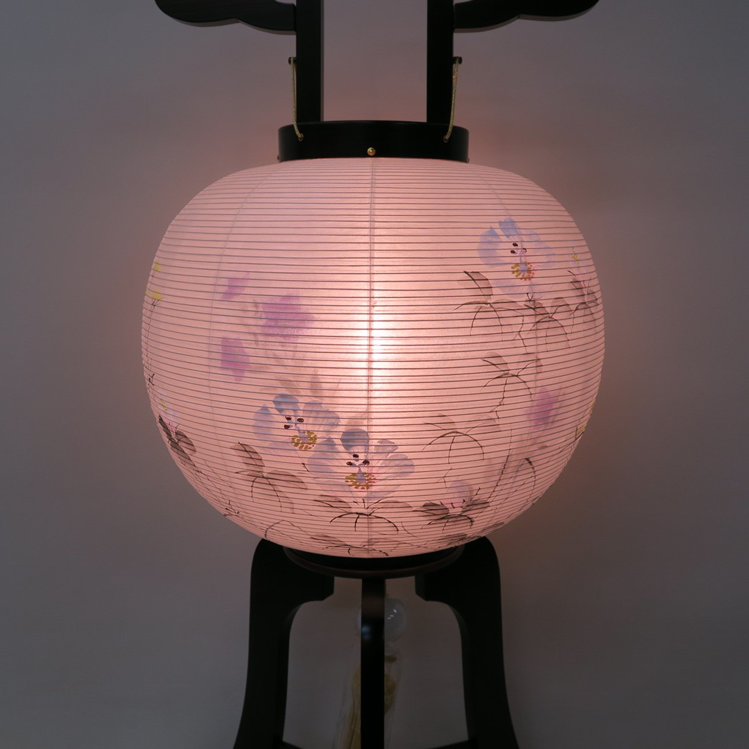 楽天市場 送料無料 盆提灯 置き提灯 黒檀 絹二重絵 書き絵 芙蓉 高さcm 幅34cm 岐阜提灯 人形のモリシゲ