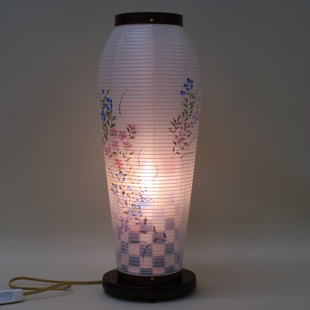 楽天市場 送料無料 盆提灯 絹二重絵 桔梗撫子書き絵 木製 桜調 高さ47cm 人形のモリシゲ