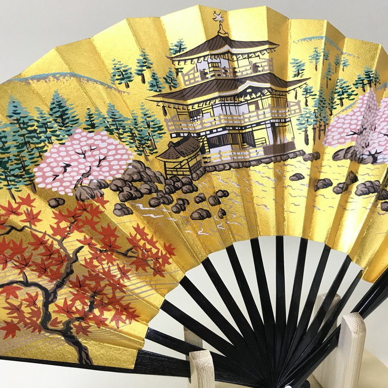 楽天市場 扇子 飾り扇子 京扇子 外国人向け ギフト プレゼントお土産 5寸 茶扇 金閣寺 台付き 人形のモリシゲ