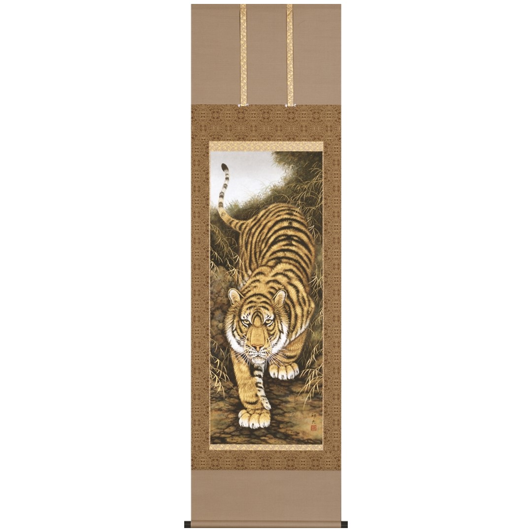 猛虎 虎嘯山林 掛軸 楽天市場】掛け軸 掛軸（かけじく）猛虎（高松 邦夫）[太巻二