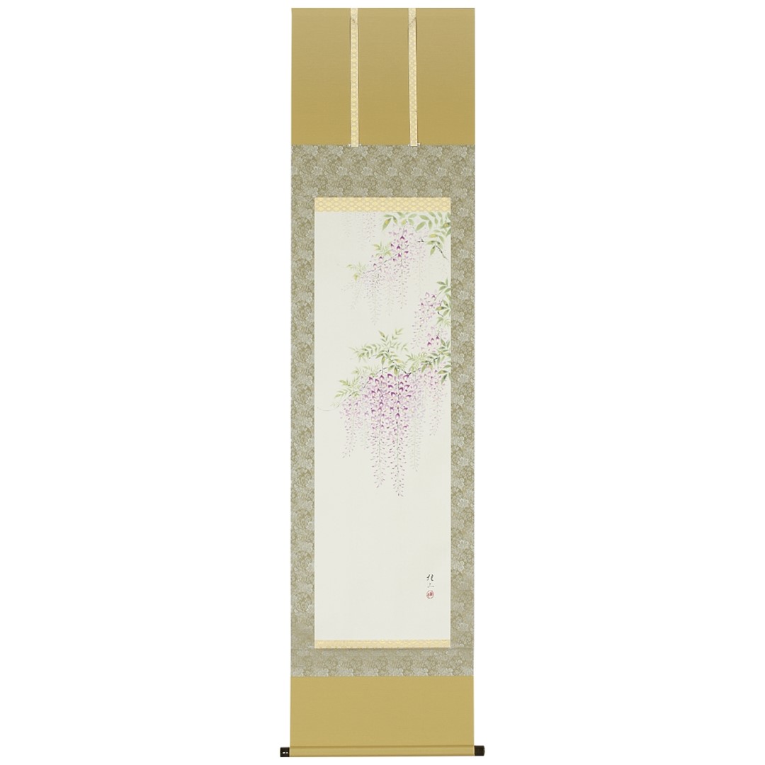 掛け軸 掛軸 かけじく 四季 春 藤 佐藤桂三 半切立 47×190cm 桐箱収納