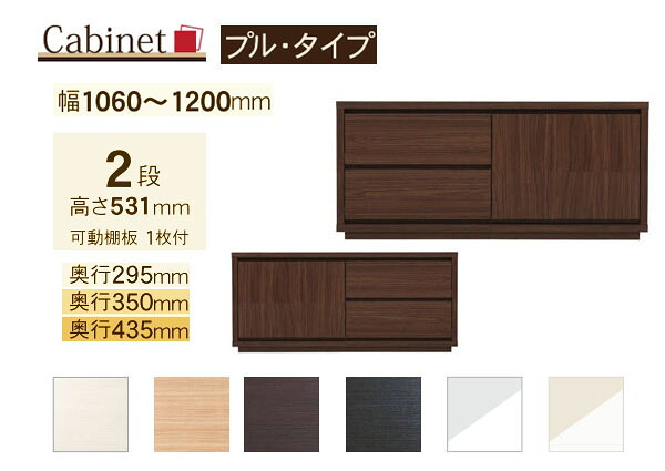 サイズオーダー キャビネット Como プルタイプ 2段(幅106~120cm 1cm単位,奥行3サイズ)|森下和洋家具