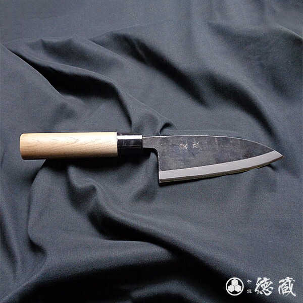 黒打ち厚出刃包丁　150mm/両刃/青紙2号/胡桃/日本製/徳蔵刃物・TOKUZO KNIVES・JAPAN・Kitchen Knives・包丁・ほうちょう・ホウチョウ・切れ味・家庭用・出刃・魚・両刃・黒打ち・プレゼント・ギフト・贈り物・一生モノ