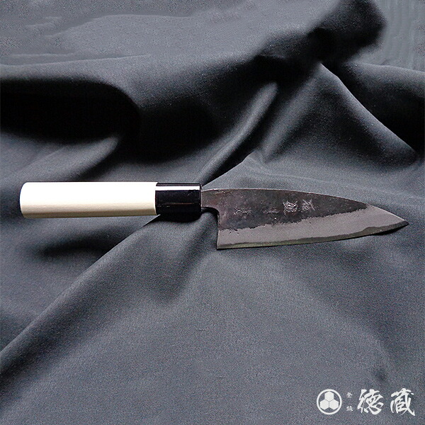 舟行黒打ち包丁　120mm/両刃/青紙2号/朴/日本製/徳蔵刃物・TOKUZO KNIVES・JAPAN・Kitchen Knives・包丁・ほうちょう・ホウチョウ・切れ味・家庭用・万能・魚・両刃・黒打ち・プレゼント・ギフト・贈り物・一生モノ