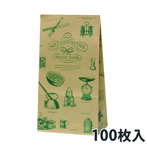 【角底紙袋】 ご機嫌御徒面子 H6 しろがね色スミス 150×90×280粍 (1000枚入)