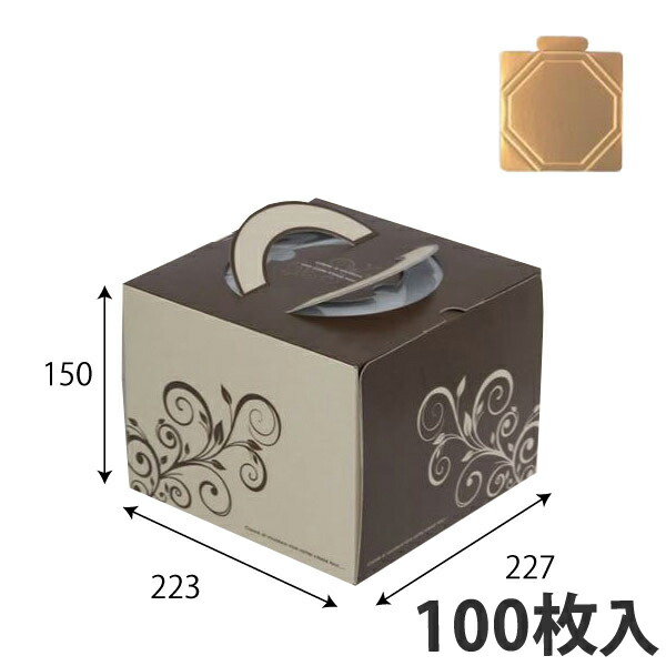 【ケーキ箱】 スイートデコ6号(金台紙付) 223&times;227&times;150 (100枚入) ケーキ用 洋菓子用 紙箱｜包装資材のイチカラ　店