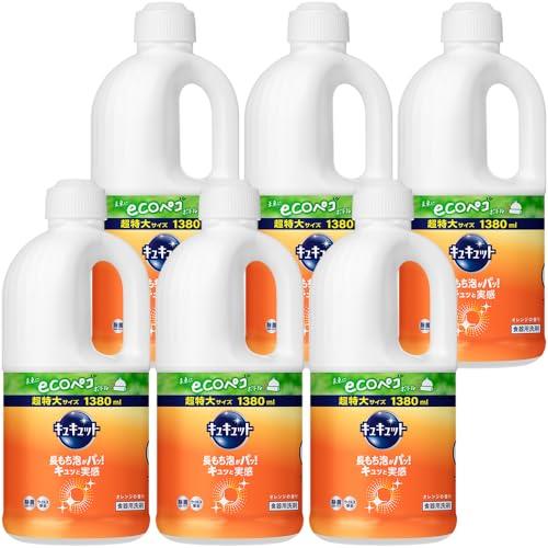 【ケース販売】キュキュット 食器用洗剤 長もち泡がパッ! キュッと実感! オレンジの香り 詰替え用 1380ｍｌ×6個 大容量