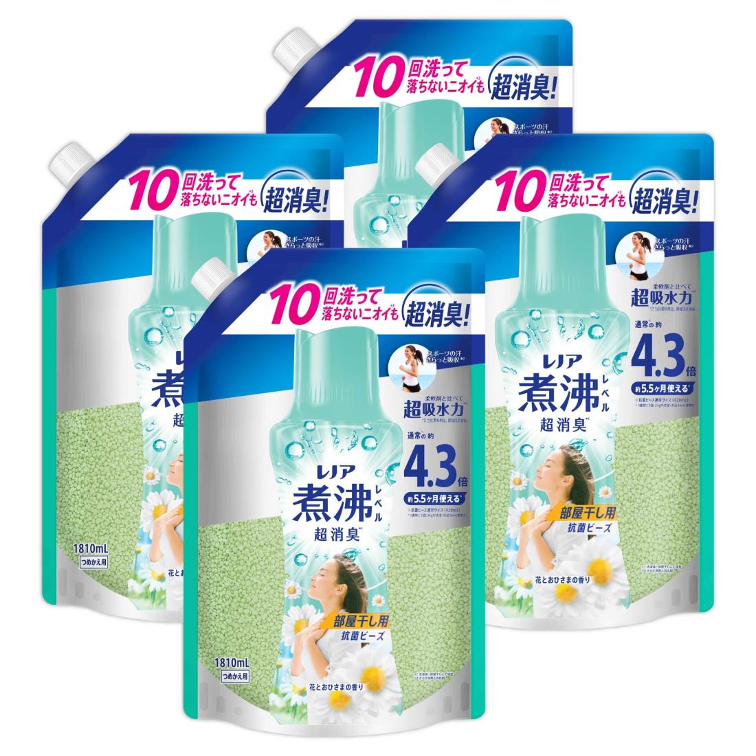 レノア 超消臭 煮えくり返る気泡管水準器消臭 抗菌ビーズ お部屋干し 花とおひさまの芳ばしさ 詰め替え 1,810mL×4袋 [大電気容量] [入れもの品]