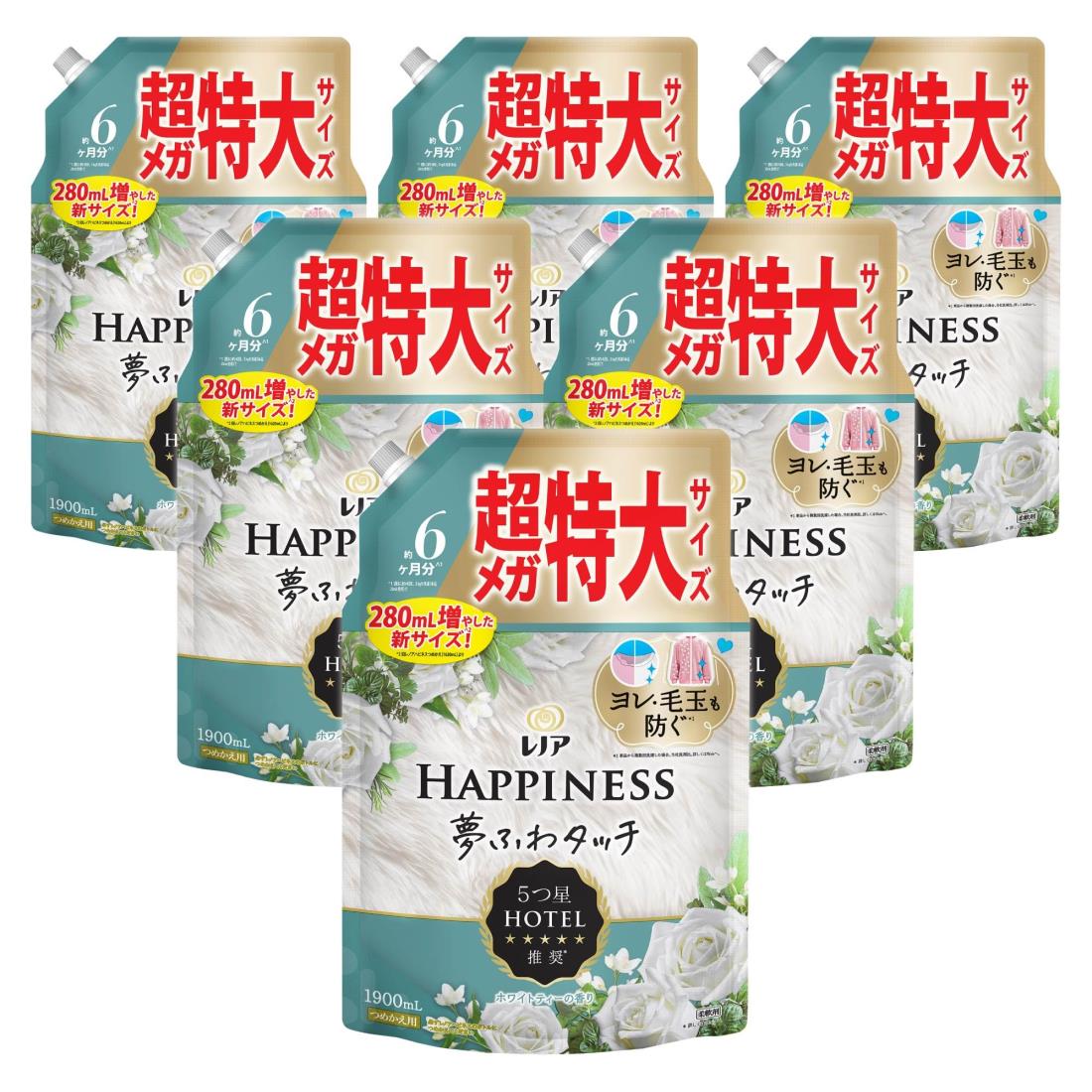 レノア ハピネス 夢ふわ肌ざわり 延性のある剤 白いことお茶 詰め替え 1,900mL×6袋 [大静電容量] [入れもの品]