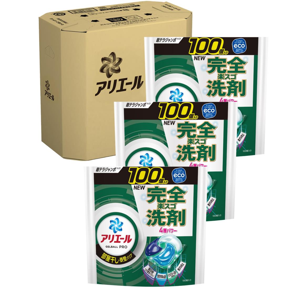 アリエール 洗濯洗剤 ジェルボール プロ 部屋干し×鉄壁バリア 部屋干しでもさわやかな香り 詰め替え 100個ｘ3袋 [大容量] [ケース品]