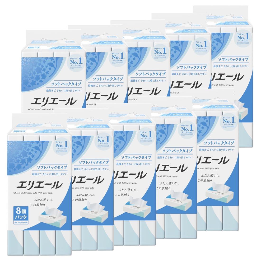 エリエール ティッシュ ソフトパック 160組&times;80パック(8パック&times;10個)【ケース販売】｜morro