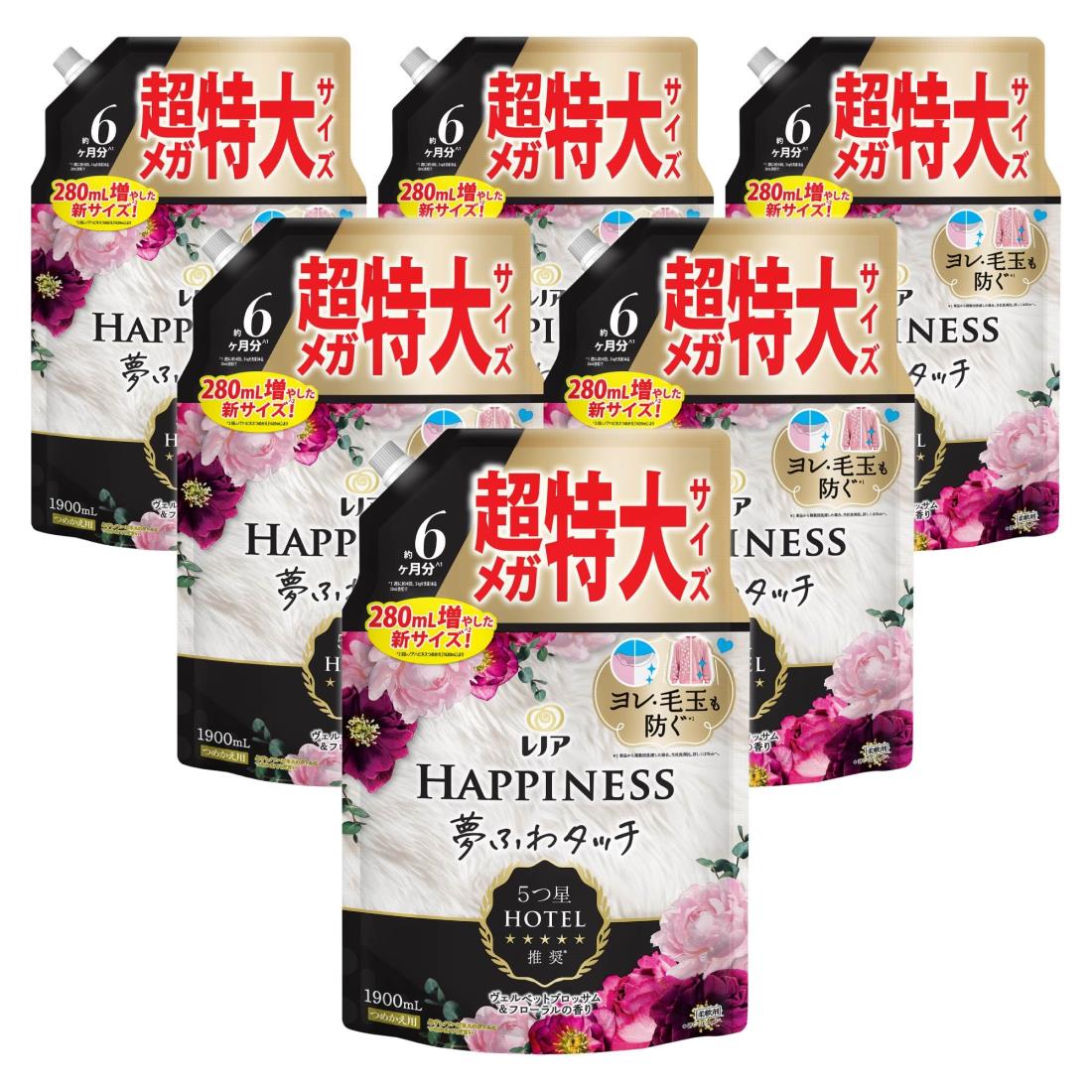 レノア ハピネス 夢ふわ触れ合う 延性のある剤 ヴェルベットブロッサム\u0026フローラル 詰め替え 1,900mL×6袋 [大電気容量] [入れもの品]