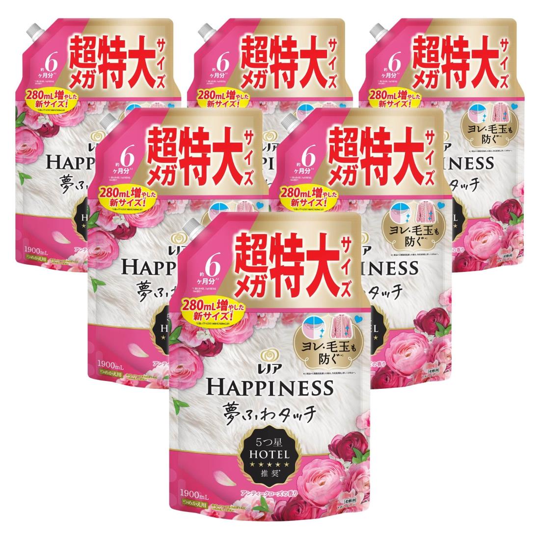 レノア ハピネス 夢ふわ肌ざわり 延性のある剤 アンティークサクラ色 詰め替え 1,900mL×6袋 [大静電容量] [入れもの品]