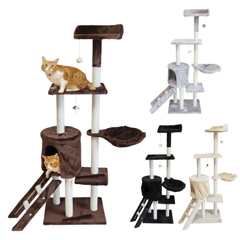 キャットタワー　ねこタワー　据え置き型キャットタワー　猫用品　多機能　ブラウン Amazon | 【OFT】 necobaco T ブラウン/ミント キャットタワー