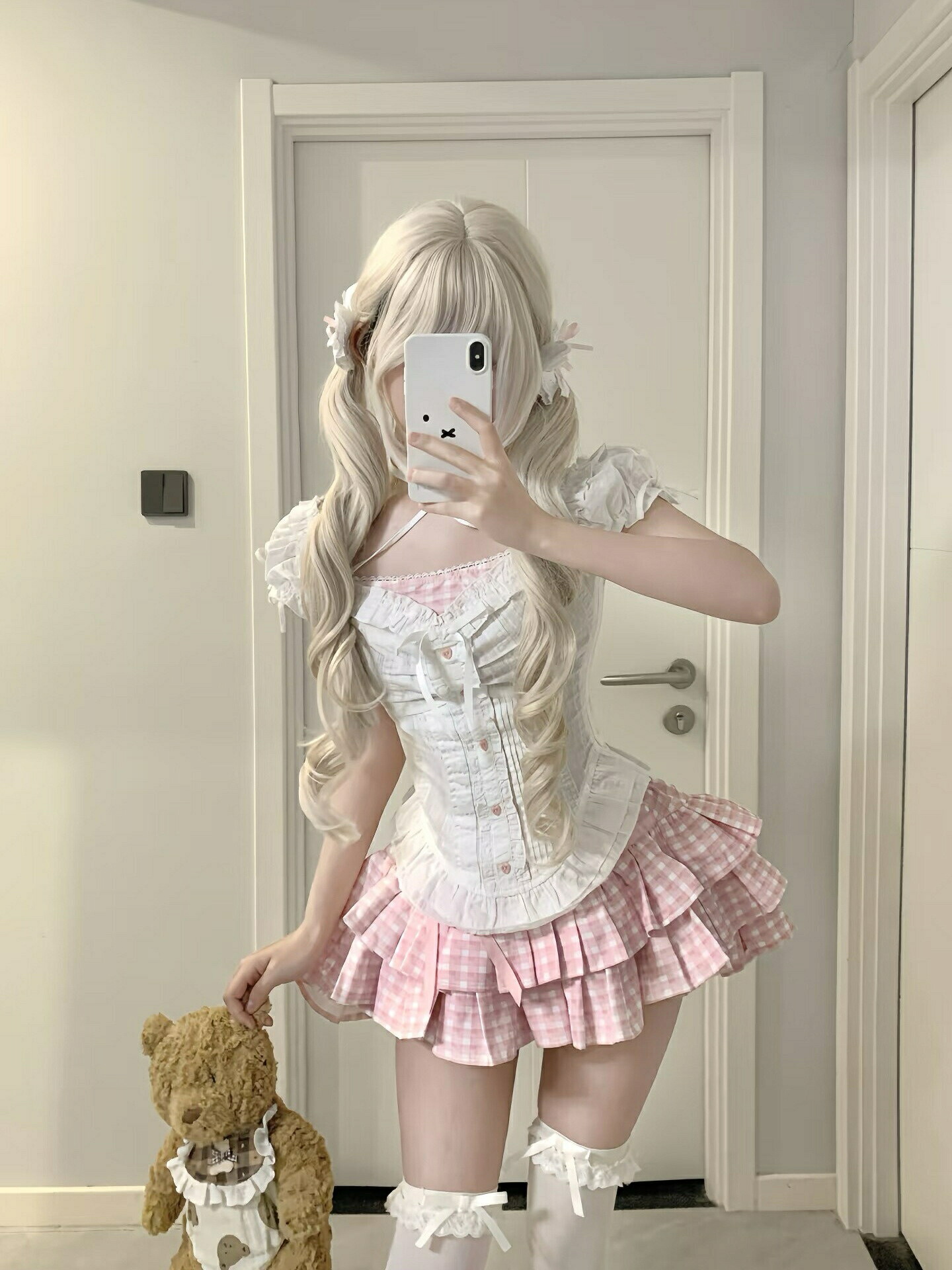 キッズダンス衣装 大人レディース コスプレ衣装 セットアップ 上下セット ホワイトオフショルダートップス ピンクギンガムチェックケーキスカート 発表会 ステージ レッスン パーティー 撮影 イベント 舞台衣装 おしゃれ 可愛い フェミニン 動きやすい