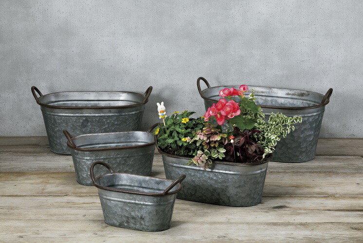 楽天市場】アンティーク ベース L ブリキ プランター 鉢カバー