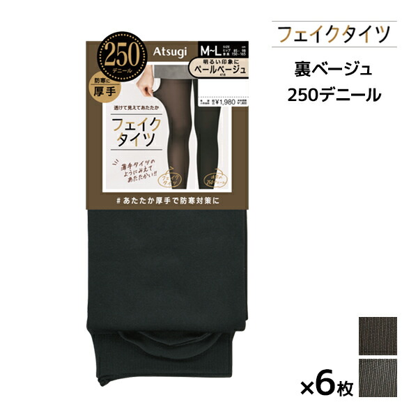 送料無料 同色6枚セット フェイクタイツ 250デニール 裏ベージュタイツ タイツ アツギ ATSUGI | フェイク タイツ フェイクスキンタイツ シアータイツ 透け感タイツ 透け感 ストッキング風 ベージュ 透けて見える フェイクストッキング 厚手 肌色 黒ストッキング あったか