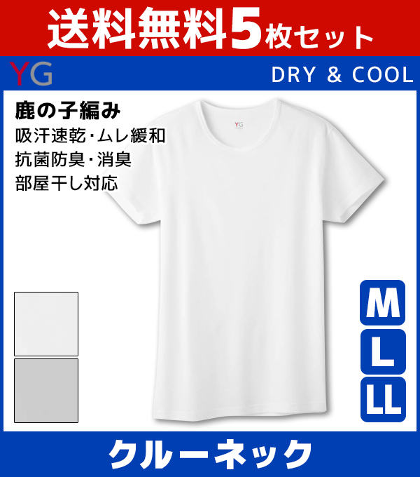 送料無料5枚セット Yg ワイジー Dry Cool ドライ Coolmagic クールマジック クルーネックtシャツ Mサイズ Lサイズ グンゼ Gunze 夏 涼感 メンズ 夏用 インナー 半袖 肌着 メンズインナー ティーシャツ 半袖シャツ 半袖tシャツ 紳士肌着 半袖インナー インナーシャツ