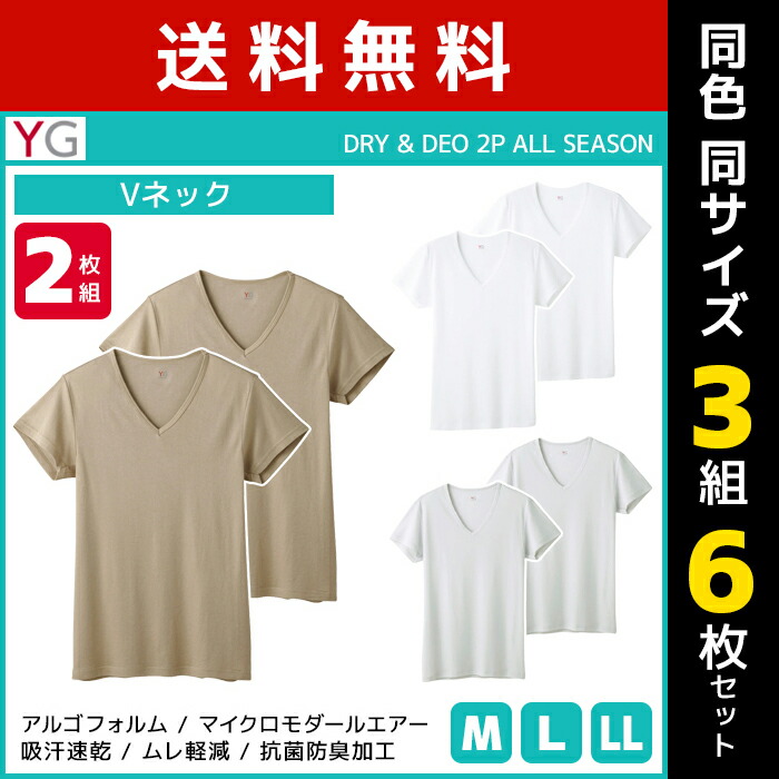 1488円 入手困難 送料無料 同色3組セット 計6枚 YG ワイジー DRYDEO VネックTシャツ 2枚組 半袖V首 グンゼ GUNZE メンズ  男性 紳士 tシャツ Vネック V首 半袖 半袖tシャツ 白T 白tシャツ 白ティーシャツ 下着 肌着 男性下着 メンズティシャツ 紳士肌着 白シャツ  インナー ...