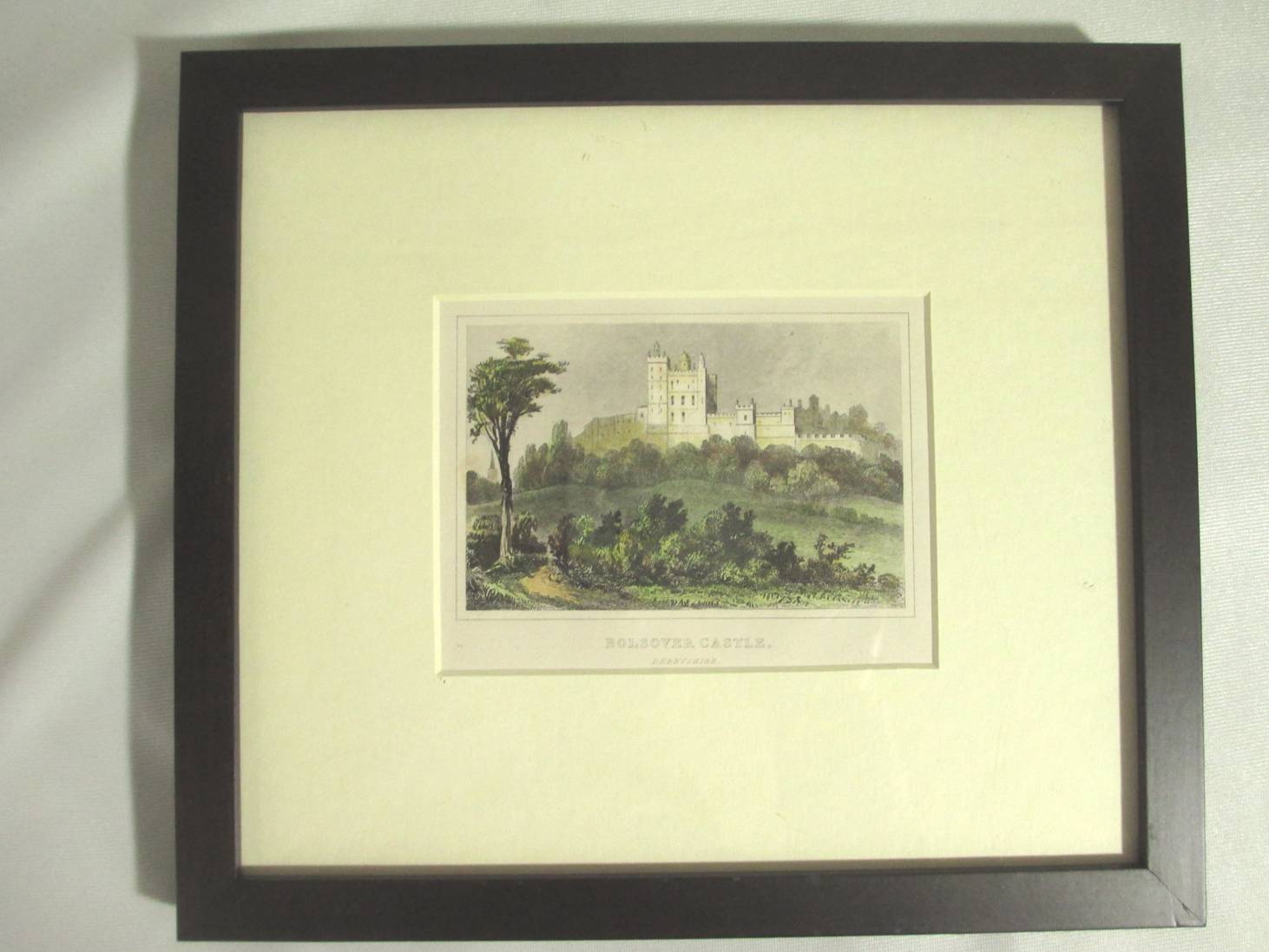 【19年代連合王国アンティーク】真っ白い城の見晴らしの版画 \"Bolsover Castle Derbyshire\"""