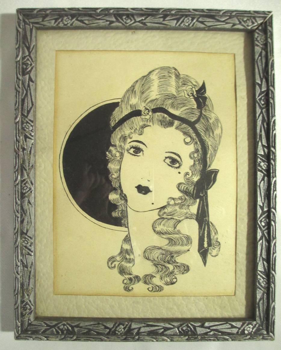 【亜米利加製食刻】 シュロの葉をつけた成人女性 【版画】