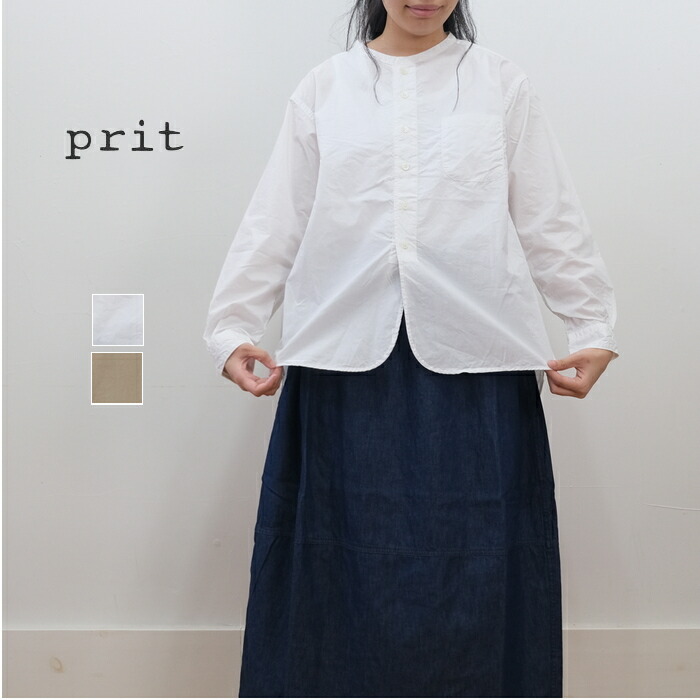 prit プリット 80/1印字機 バンドカラーシャツ 日本製 P80362 P81356