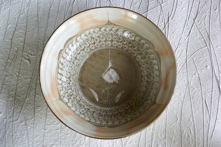 【美濃言い慣わし芸術士】 鈴木秀俊作〓粉引印花文  大鉢 キッチン用品・食器・調理器具-皿・プレート-食器・カトラリー・グラス