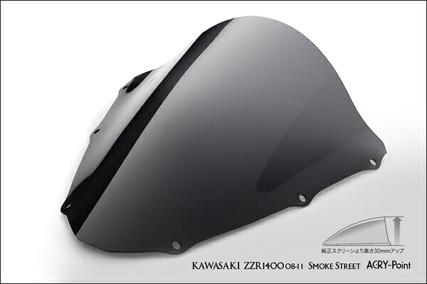 ACRYPOINT ZZR1400 (08-11年) ストリートタイプスクリーン (スモーク) 160361|バイクパーツ MotoJam 店