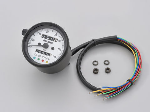 在庫有り DAYTONA デイトナ 機械式スピードメーター φ60 ホワイトLED照明　ブラックボディ/ホワイトパネル 15628
