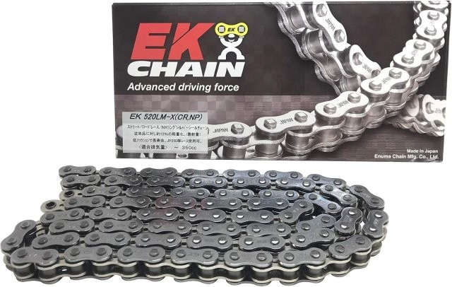江沼チェーン EK チェーン サイズ : 520LM-X(CR;NP) リンク数 : 118 ジョイント : MLJ ジョイントタイプ : カシメ カラー : シルバー