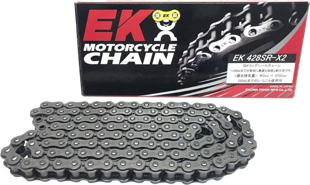 江沼チェーン EK チェーン/サイズ : 428SR-X2/リンク数 : 102/付属ジョイント : SKJ/ジョイントタイプ : 圧入クリップ/カラー : スチール/428SR-102